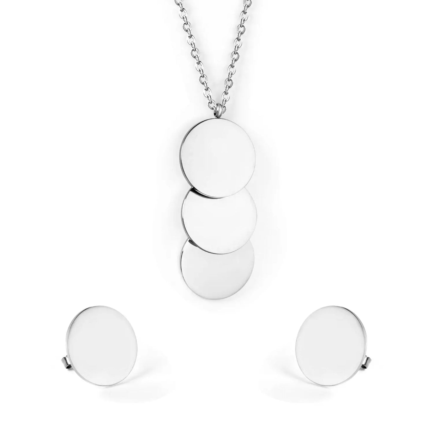 Stainless Steel Round Paillettes Trendy Necklaces Earrings Sets Jewelry Set Gold/Silver Color For Lovers Woman Gift asonjewelry