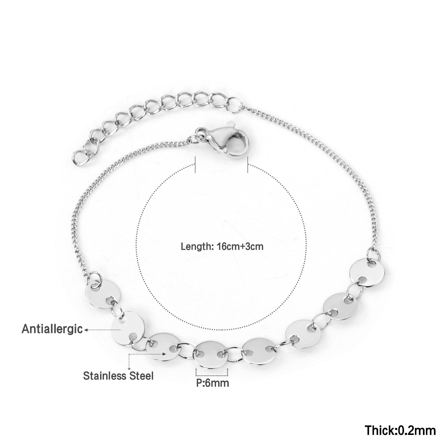 ASON Round Disc Charm Trendy Bracelet 316L Stainless Steel Bangle with Extender Women Fashion Jewelry Gift Accessories asonjewelry