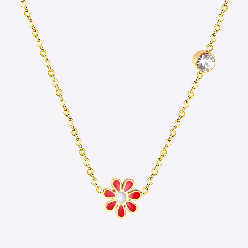 Collar de cadena de acero inoxidable con colgante de flor colorida romántica de moda coreana para mujer, piezas de joyería, bisutería para mujer
