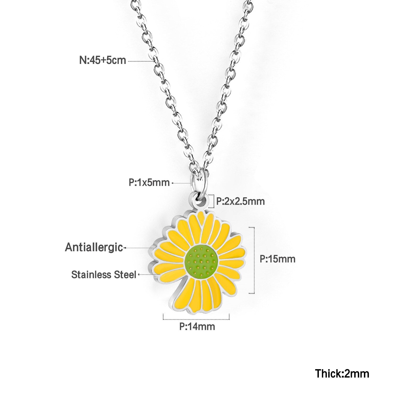 ASON Korean Fashion Sunflower Pendant Necklace for Women Stainless Steel Colorful Choker with Extender Jewelry Accessories asonjewelry