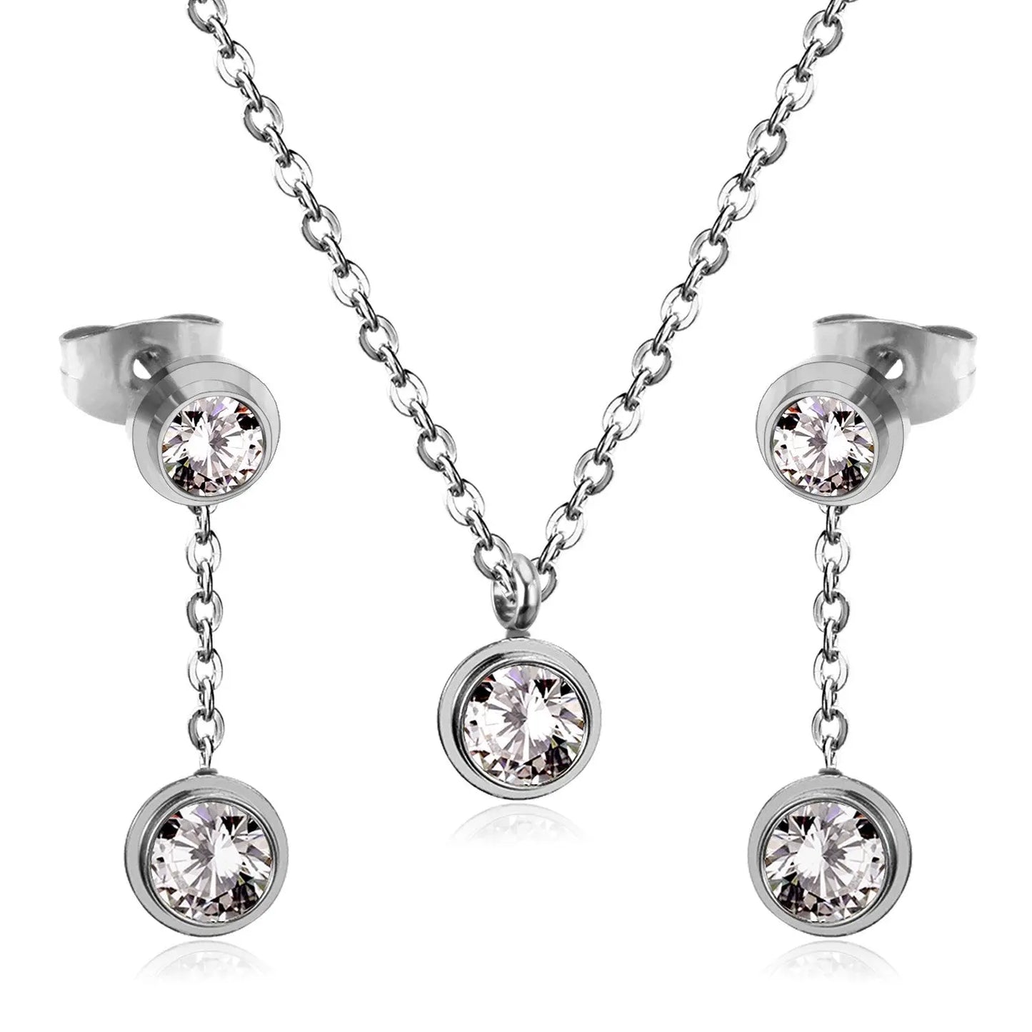 New Heart Shape Crystal Fashion Necklaces Droop Earrings Sets For Woman Dubai Wedding Jewelry Set pendientes bijoux asonjewelry