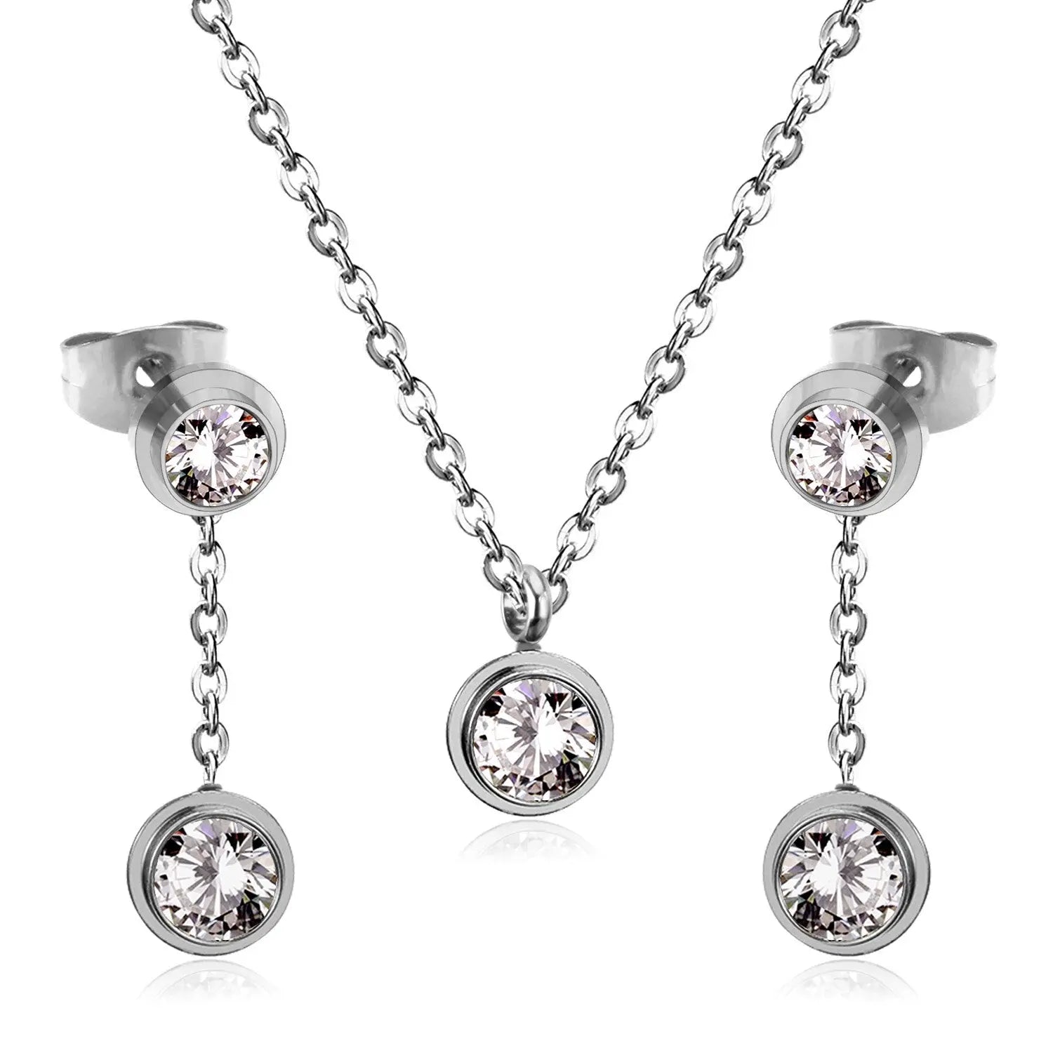 New Heart Shape Crystal Fashion Necklaces Droop Earrings Sets For Woman Dubai Wedding Jewelry Set pendientes bijoux asonjewelry