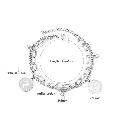 ASON Gold Color Multi-layer Bracelet with Coin Charm Stainless Steel Bangle Bracelets with Lobster Clasp Extender for Women asonjewelry