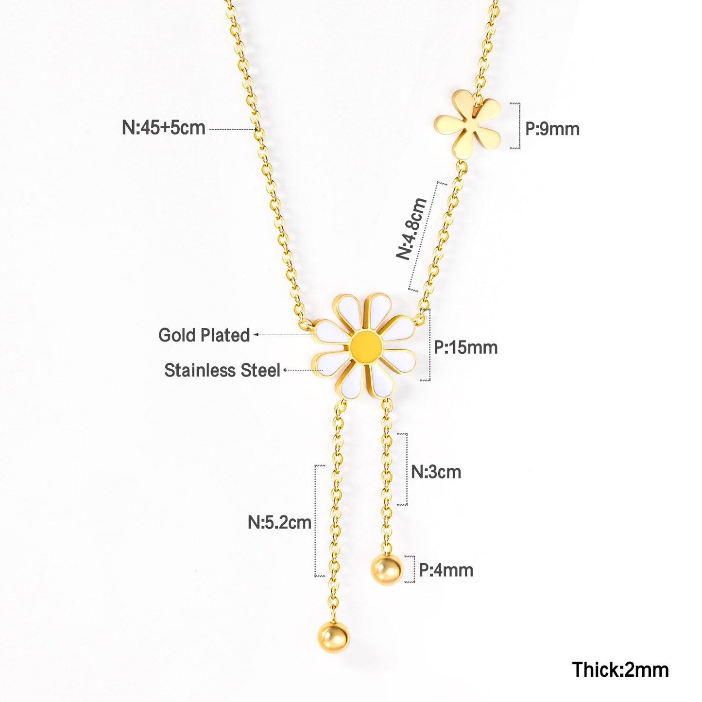 ASON Cute Flower Round Pendant Necklace Gold Color Stainless Steel Charm Choker Necklaces for Women Jewelry Accessories asonjewelry