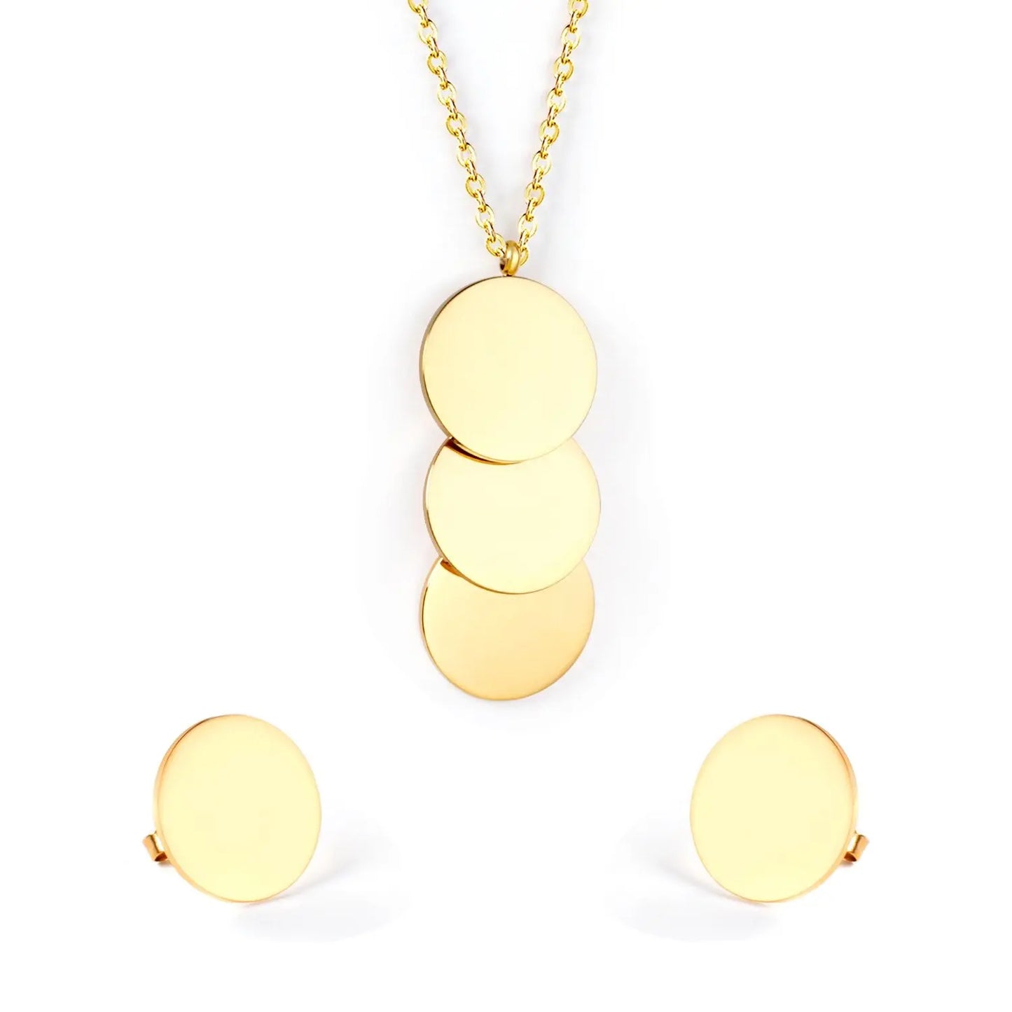 Stainless Steel Round Paillettes Trendy Necklaces Earrings Sets Jewelry Set Gold/Silver Color For Lovers Woman Gift asonjewelry