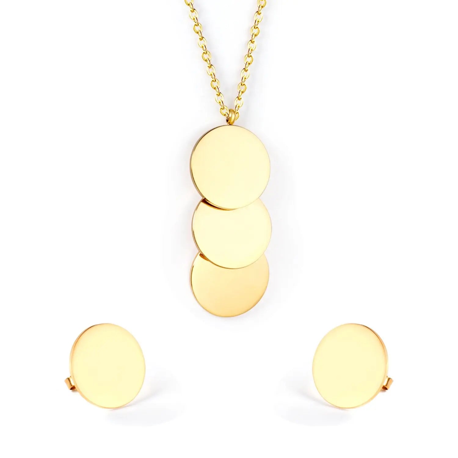 Stainless Steel Round Paillettes Trendy Necklaces Earrings Sets Jewelry Set Gold/Silver Color For Lovers Woman Gift asonjewelry