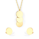 Stainless Steel Round Paillettes Trendy Necklaces Earrings Sets Jewelry Set Gold/Silver Color For Lovers Woman Gift