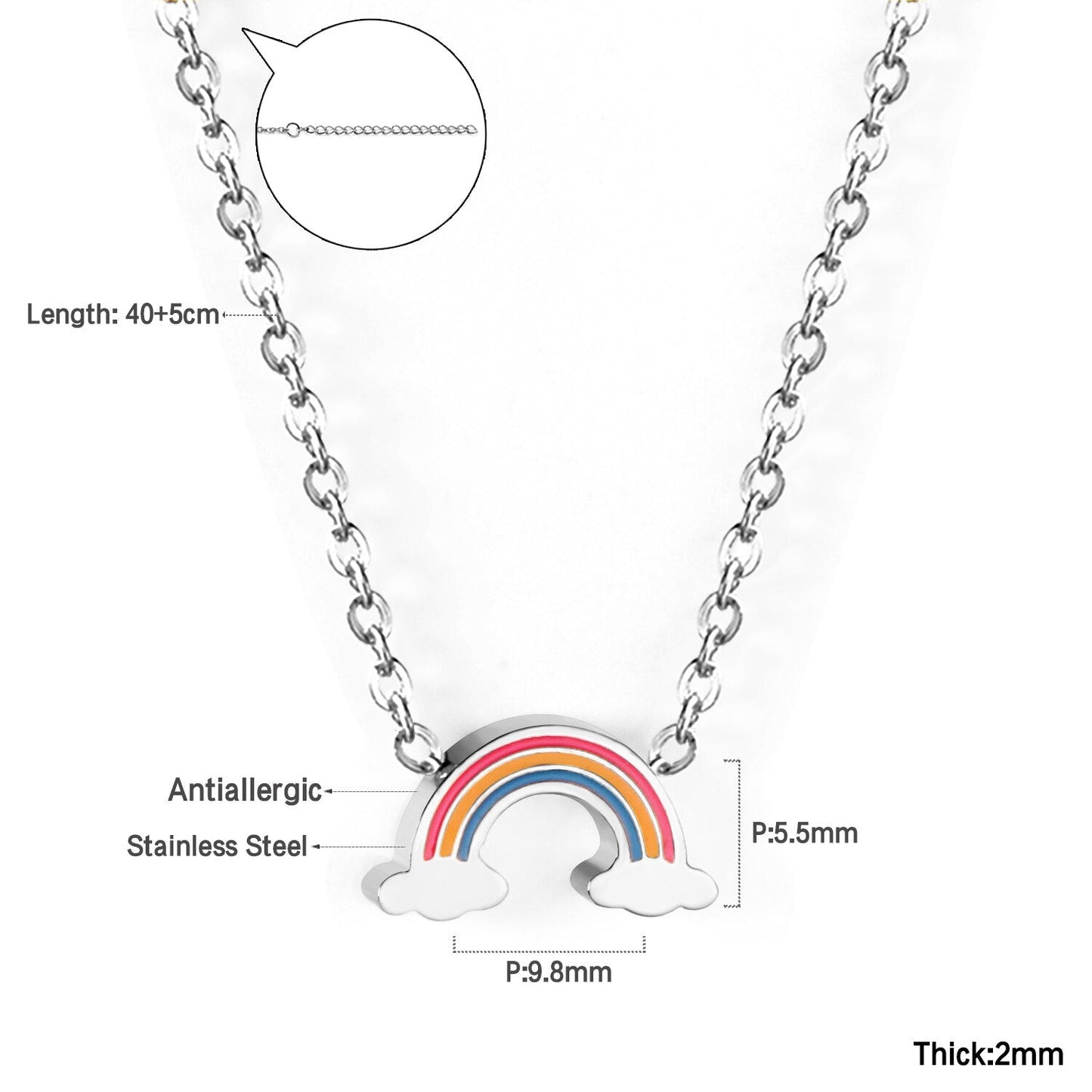 ASON Rainbow Charm Pendant Chain Necklace Gold Color Stainless Steel Necklace for Women Girl Lovely Gift Jewelry Chokers asonjewelry