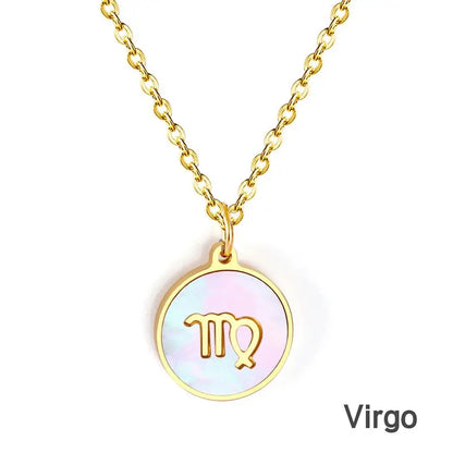 Shell Pendant Twelve Constellation Stainless Steel Necklace Man Jewelry For Women Choker Chain Necklace Collar 2021 asonjewelry