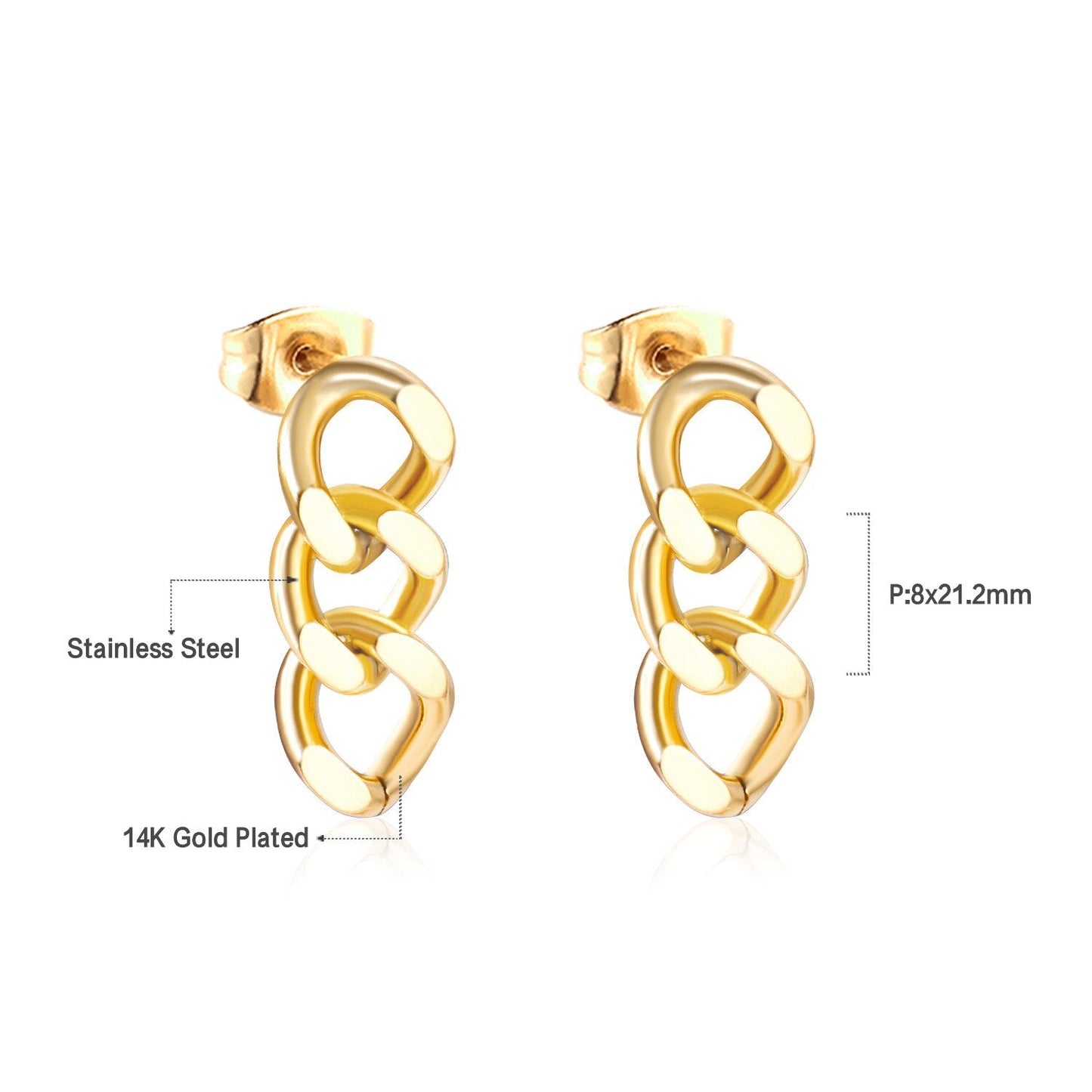 ASON Cool Chain Pendant Punk Piercing Earring Stainless Steel Stud Earrings Gold Color for Women Party Gift Fashion Jewelry asonjewelry