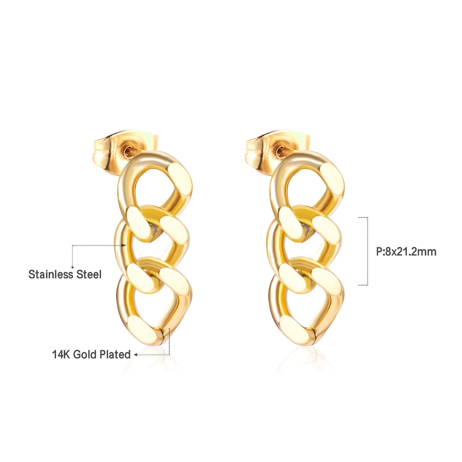 ASON Cool Chain Pendant Punk Piercing Earring Stainless Steel Stud Earrings Gold Color for Women Party Gift Fashion Jewelry asonjewelry