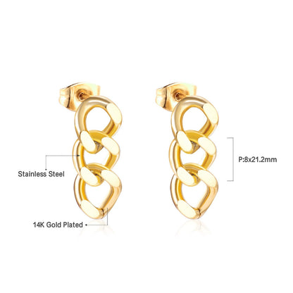 ASON Cool Chain Pendant Punk Piercing Earring Stainless Steel Stud Earrings Gold Color for Women Party Gift Fashion Jewelry asonjewelry