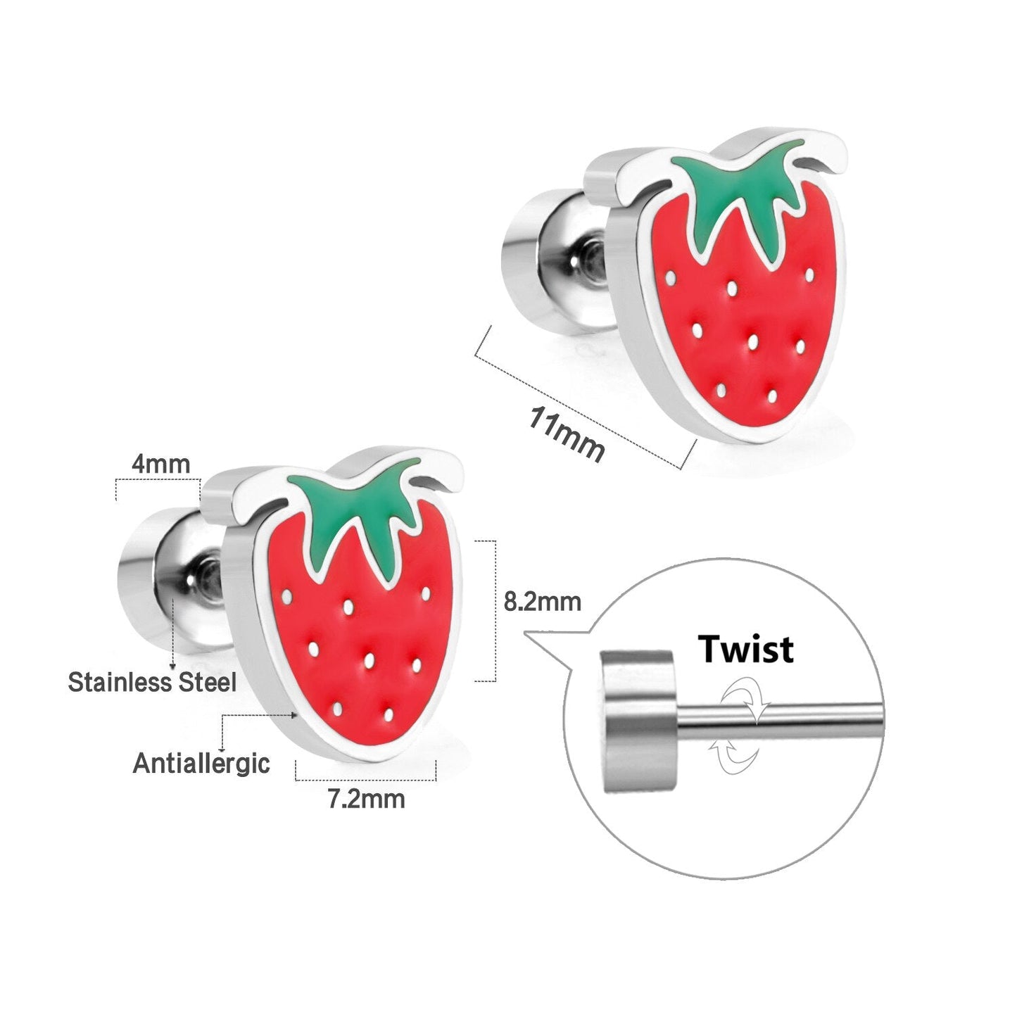 ASON Cute Strawberry Cloud Rainbow Stud Earrings Children's Earrings Stainless Steel Fashion Jewelry for Girl Women asonjewelry