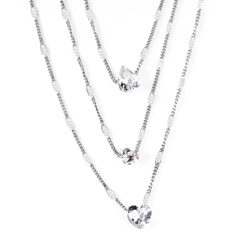 Triple Chains Necklace Heart Shape Pendant Necklace Three Layer Collier For Women Luxury Shiny Rhinestones 2022 New asonjewelry