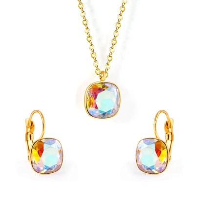 Bridal Jewelry Sets Trendy Style Geomtry Multi-colorful CZ Pendant Necklace Earrings Sets Brinco Party Wholesale asonjewelry