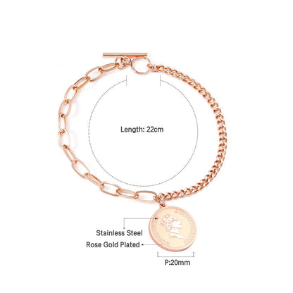 ASON Gold/Rose Gold Color Bracelet Stainless Steel Half Chain Bangle with Coin Charm for Women Fashion Jewelry Accessories asonjewelry
