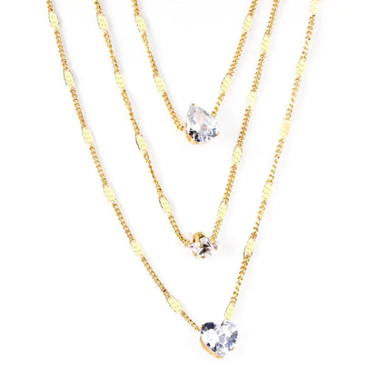 Triple Chains Necklace Heart Shape Pendant Necklace Three Layer Collier For Women Luxury Shiny Rhinestones 2022 New asonjewelry