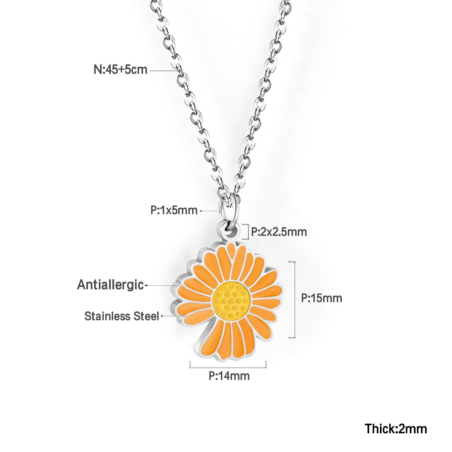 ASON Korean Fashion Sunflower Pendant Necklace for Women Stainless Steel Colorful Choker with Extender Jewelry Accessories asonjewelry