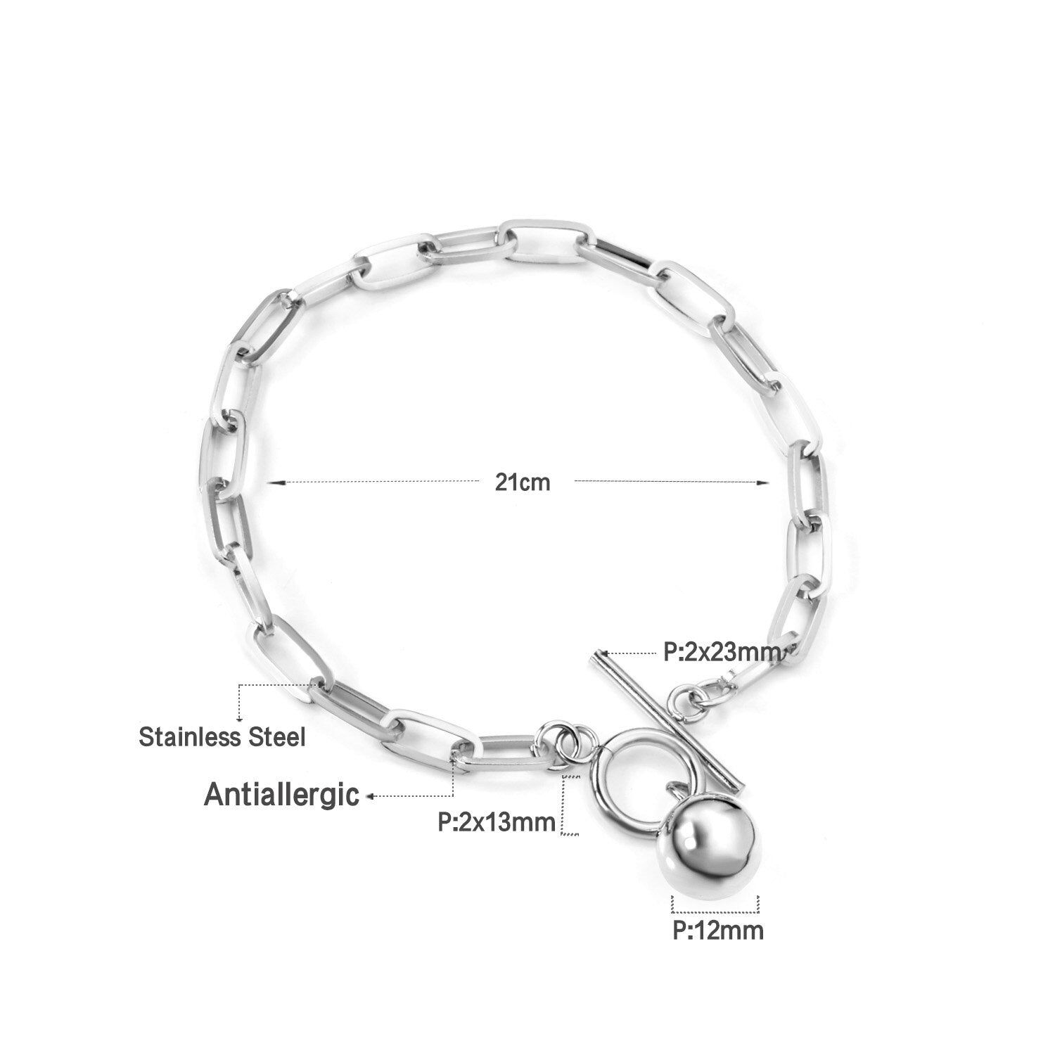 ASON Gold Color Vintage Stainless Steel Bracelet Steel Ball Pendant Toggle Clasp for Women Man Thick Bangle Fashion Jewelry asonjewelry