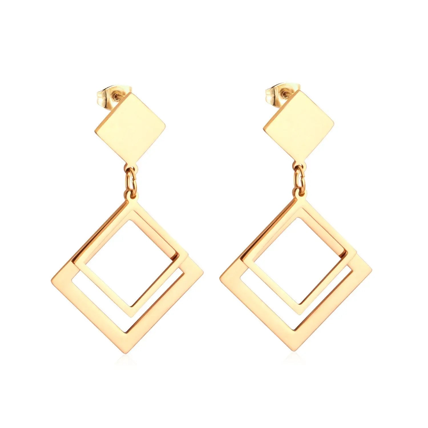 Brinco Jewelry Korean Square Triangle Drop Earring 2020 Set Stainless Steel Dangle Christmas Earrings Set For Women asonjewelry