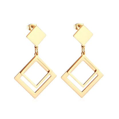 Brinco Jewelry Korean Square Triangle Drop Earring 2020 Set Stainless Steel Dangle Christmas Earrings Set For Women asonjewelry