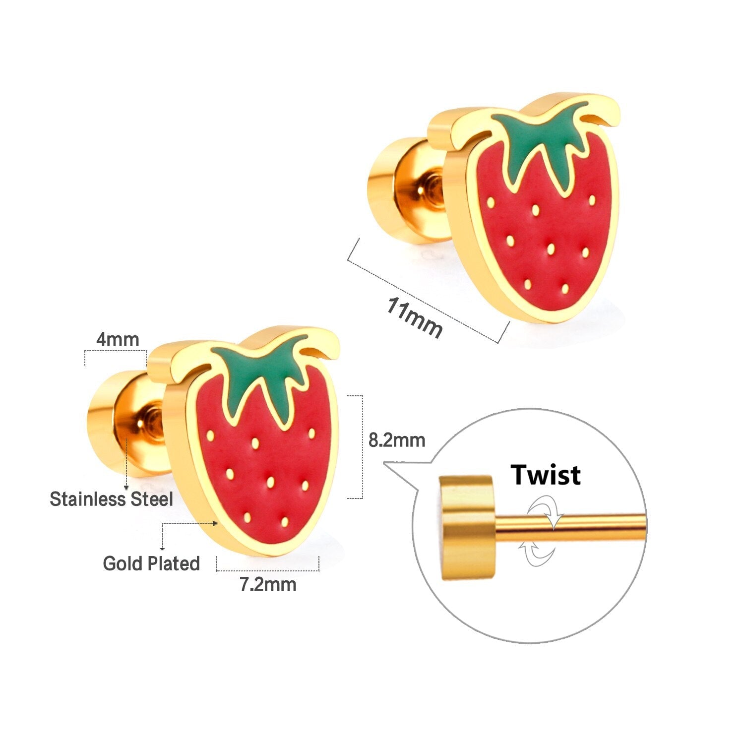 ASON Cute Strawberry Cloud Rainbow Stud Earrings Children's Earrings Stainless Steel Fashion Jewelry for Girl Women asonjewelry
