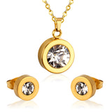 Stainless Steel Round Multi-color Pendant Necklace Earrings Sets For Women Indian Jewellry Accessories pendientes