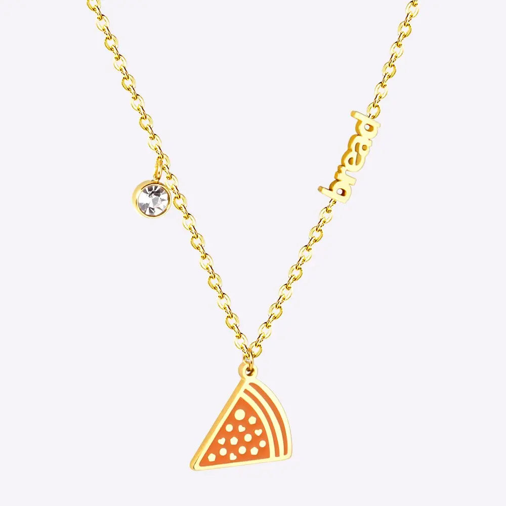 316L Stainless Steel Gold Bread Bus Vegetable Pendant Necklaces For Women With Free Chain Crystal Necklace collares asonjewelry