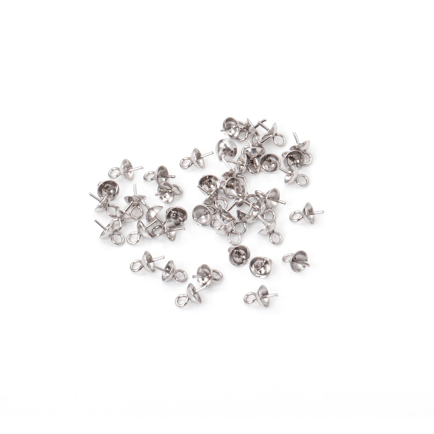 ASON 100 pcs/lot Gold/Silver Stainless Steel Bowl Pin Tray Earrings, Pearl Earring Base, For DIY Necklace Jewelry Charm Making asonjewelry