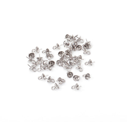 ASON 100 pcs/lot Gold/Silver Stainless Steel Bowl Pin Tray Earrings, Pearl Earring Base, For DIY Necklace Jewelry Charm Making asonjewelry