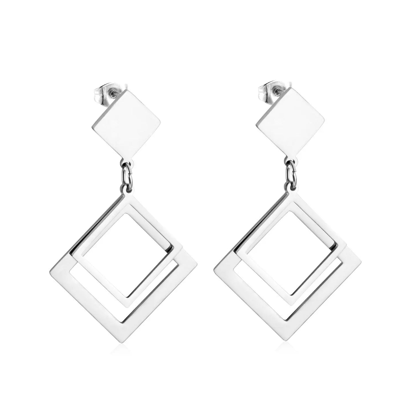 Brinco Jewelry Korean Square Triangle Drop Earring 2020 Set Stainless Steel Dangle Christmas Earrings Set For Women asonjewelry