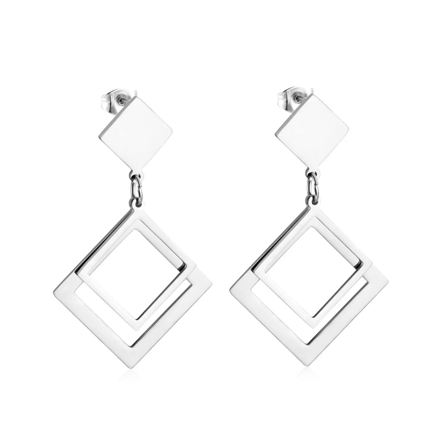 Brinco Jewelry Korean Square Triangle Drop Earring 2020 Set Stainless Steel Dangle Christmas Earrings Set For Women asonjewelry