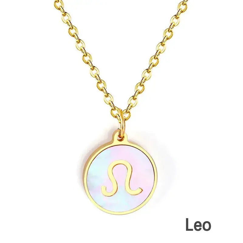 Shell Pendant Twelve Constellation Stainless Steel Necklace Man Jewelry For Women Choker Chain Necklace Collar 2021 asonjewelry