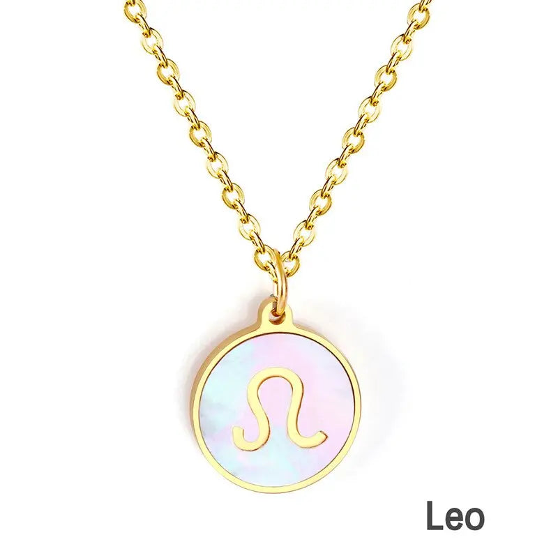 Shell Pendant Twelve Constellation Stainless Steel Necklace Man Jewelry For Women Choker Chain Necklace Collar 2021 asonjewelry