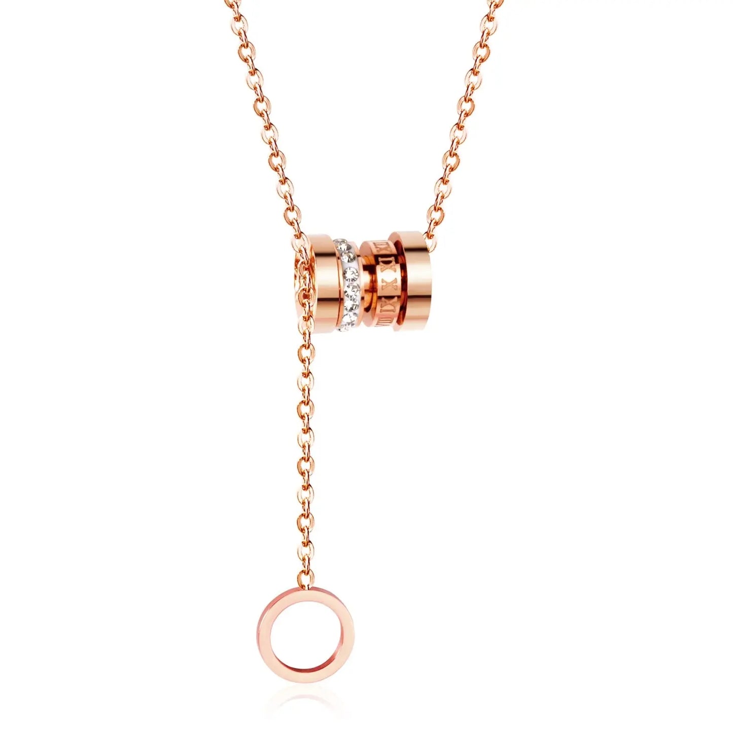 Zircon Round Pendant Stainless Steel Link Chains Necklace For Women Choker Collars Accessories Tassel Jewelry asonjewelry