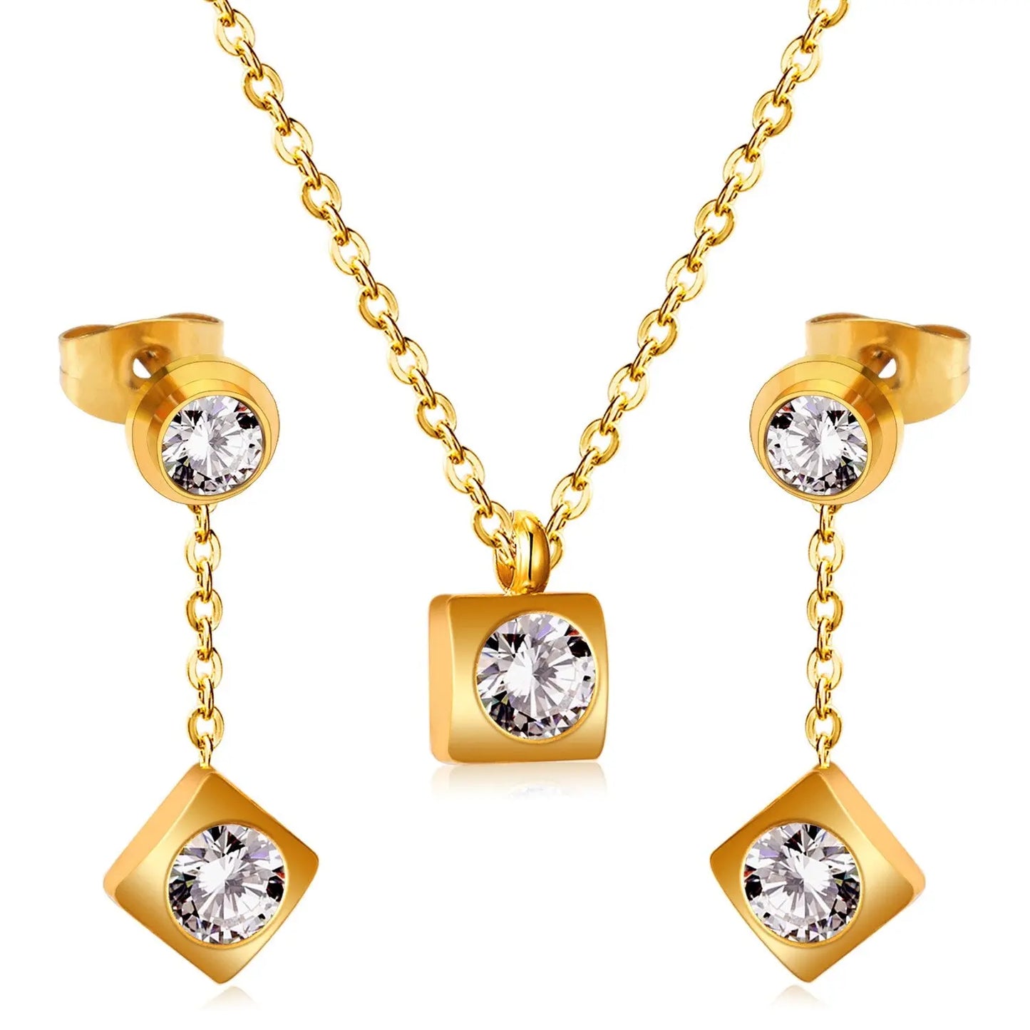 New Heart Shape Crystal Fashion Necklaces Droop Earrings Sets For Woman Dubai Wedding Jewelry Set pendientes bijoux asonjewelry