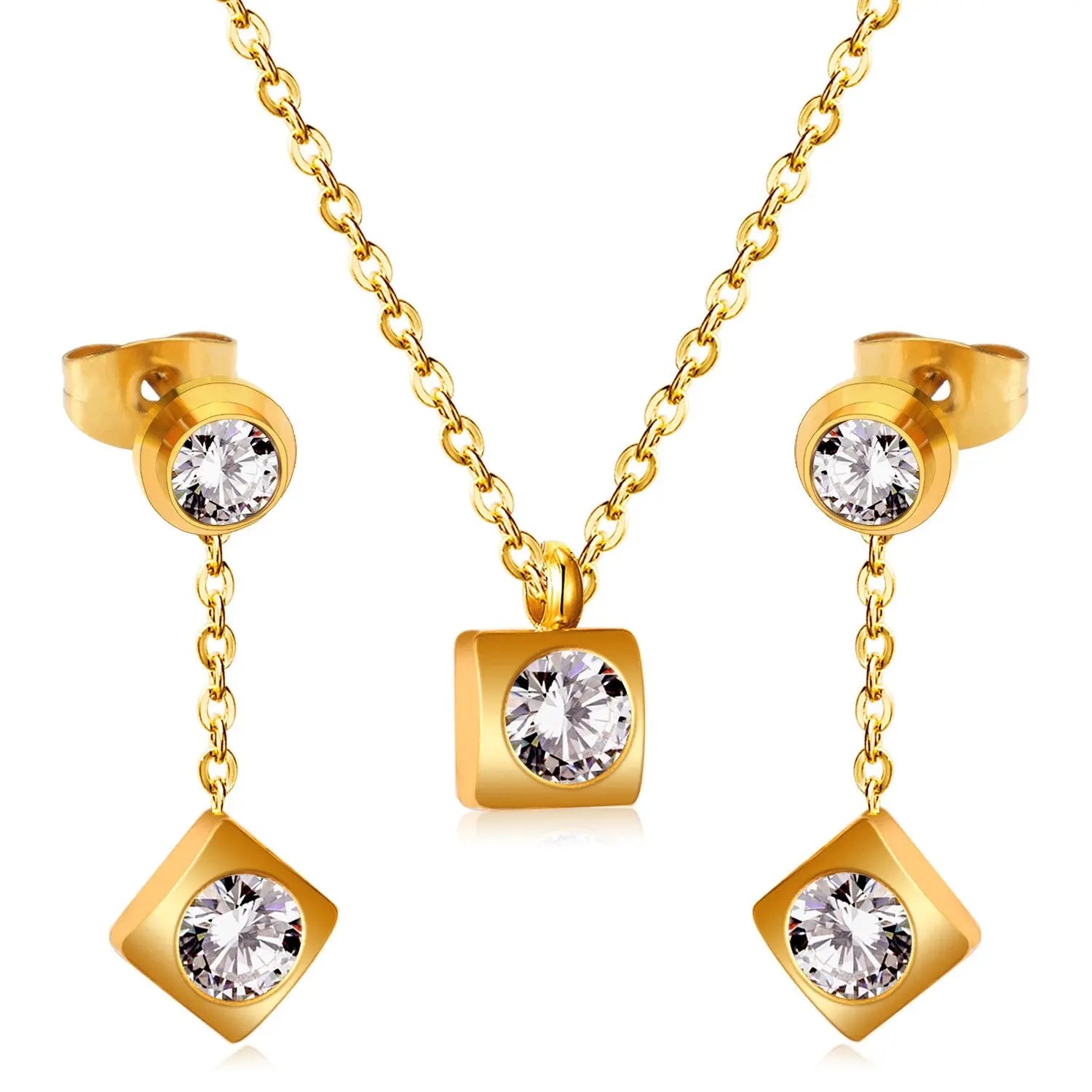 New Heart Shape Crystal Fashion Necklaces Droop Earrings Sets For Woman Dubai Wedding Jewelry Set pendientes bijoux asonjewelry