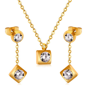 New Heart Shape Crystal Fashion Necklaces Droop Earrings Sets For Woman Dubai Wedding Jewelry Set pendientes bijoux