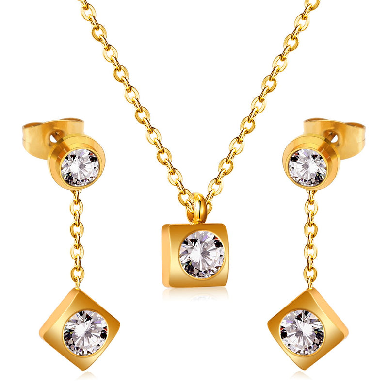 New Heart Shape Crystal Fashion Necklaces Droop Earrings Sets For Woman Dubai Wedding Jewelry Set pendientes bijoux