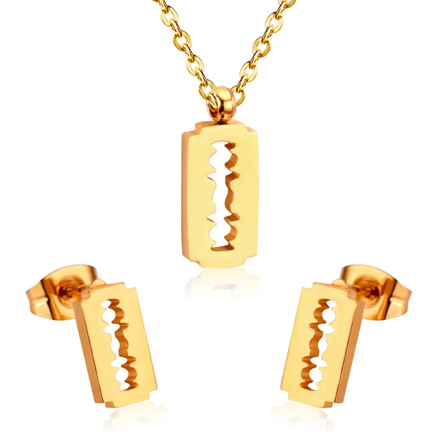 Fashion Frost Gold Pendant Necklace Set for Women Stainless Steel Jewellry Sets Wedding Necklace Set parures bijoux asonjewelry