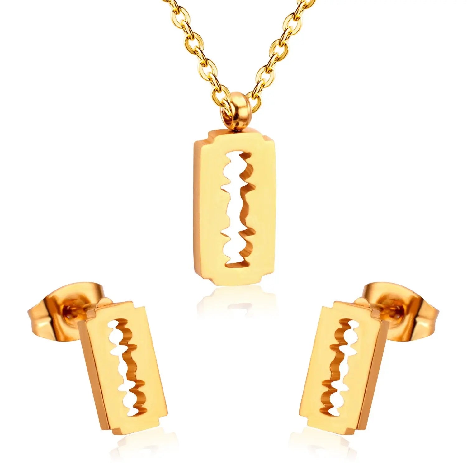 Fashion Frost Gold Pendant Necklace Set for Women Stainless Steel Jewellry Sets Wedding Necklace Set parures bijoux asonjewelry