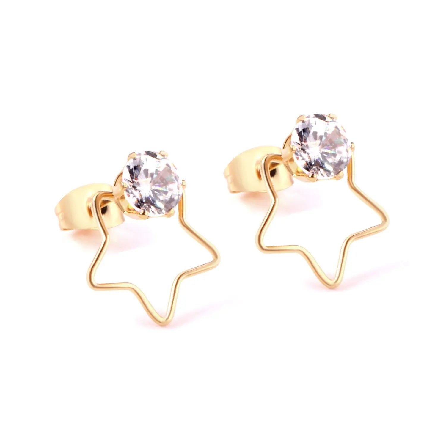 Korean Zircon Jewelry Gold/Steel Heart Star Small Stud Earring Set For Women/Girl 316L Stainless Steel Earrings asonjewelry