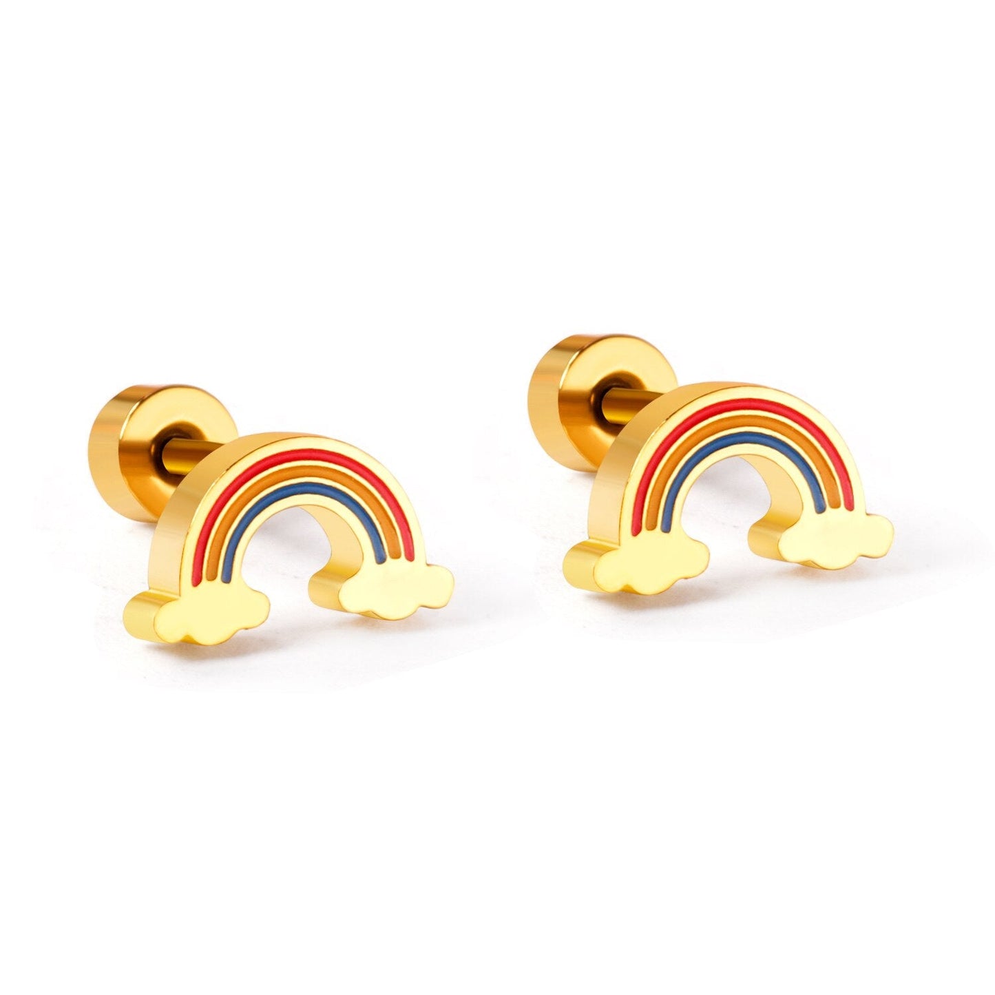 ASON Cute Children's Rainbow Small Piercing Stud Earrings Stainless Steel Gold Color for Girl Women Fashion Jewelry Gift asonjewelry