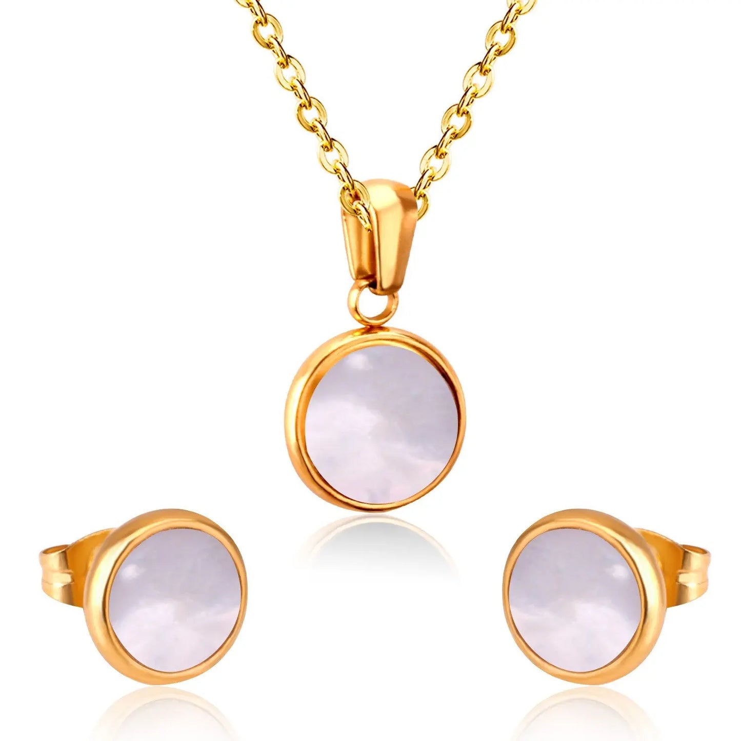 Opal Shell Dubai Wedding Bridal Christmas Jewelry Sets Pendant Necklace Earring For Women Gold Indian Jewellery Set asonjewelry