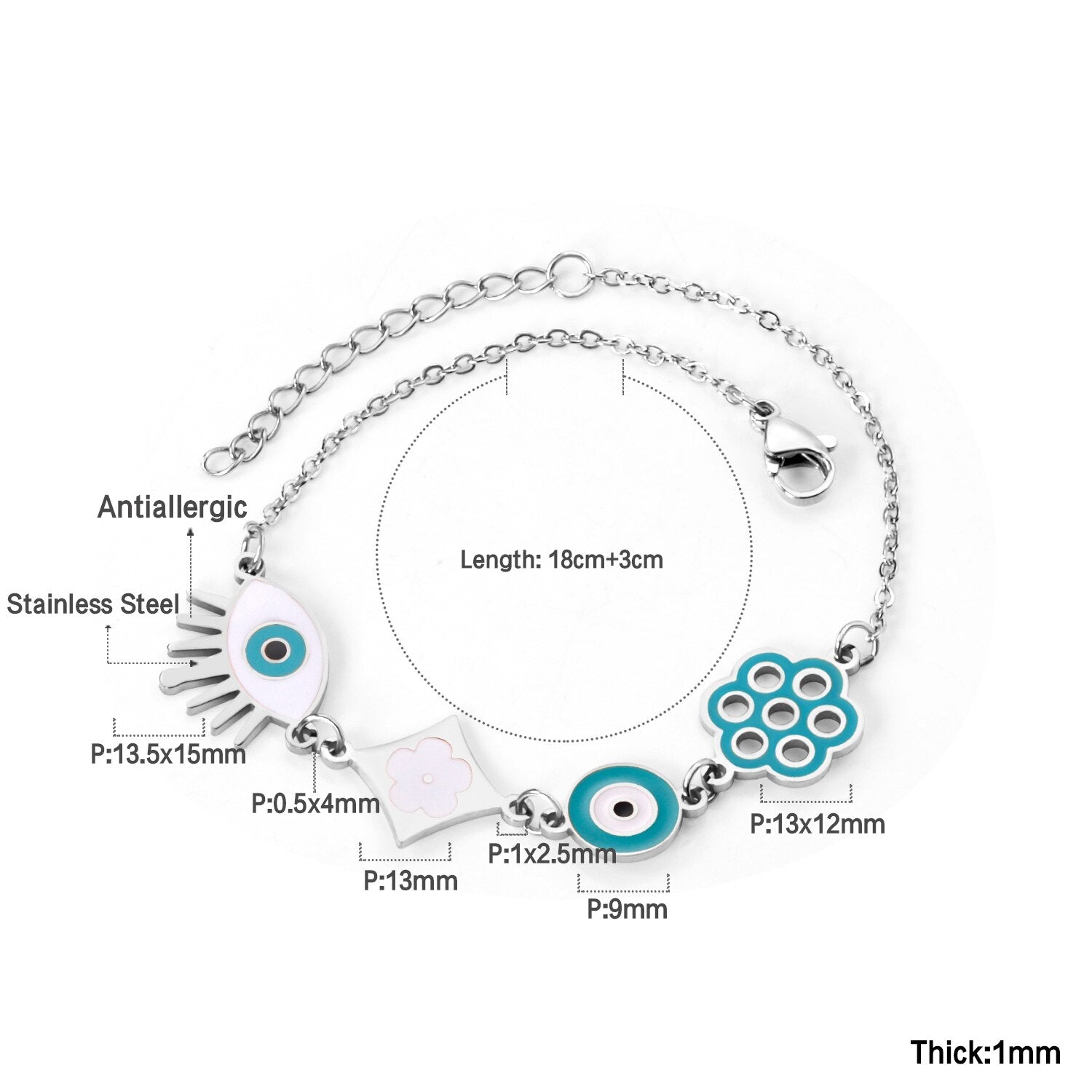 ASON Blue Eye 316L Stainless Steel Bracelet Women Bangle with Geometric Charm Fashion Jewelry Punk Party Gift Accessories asonjewelry