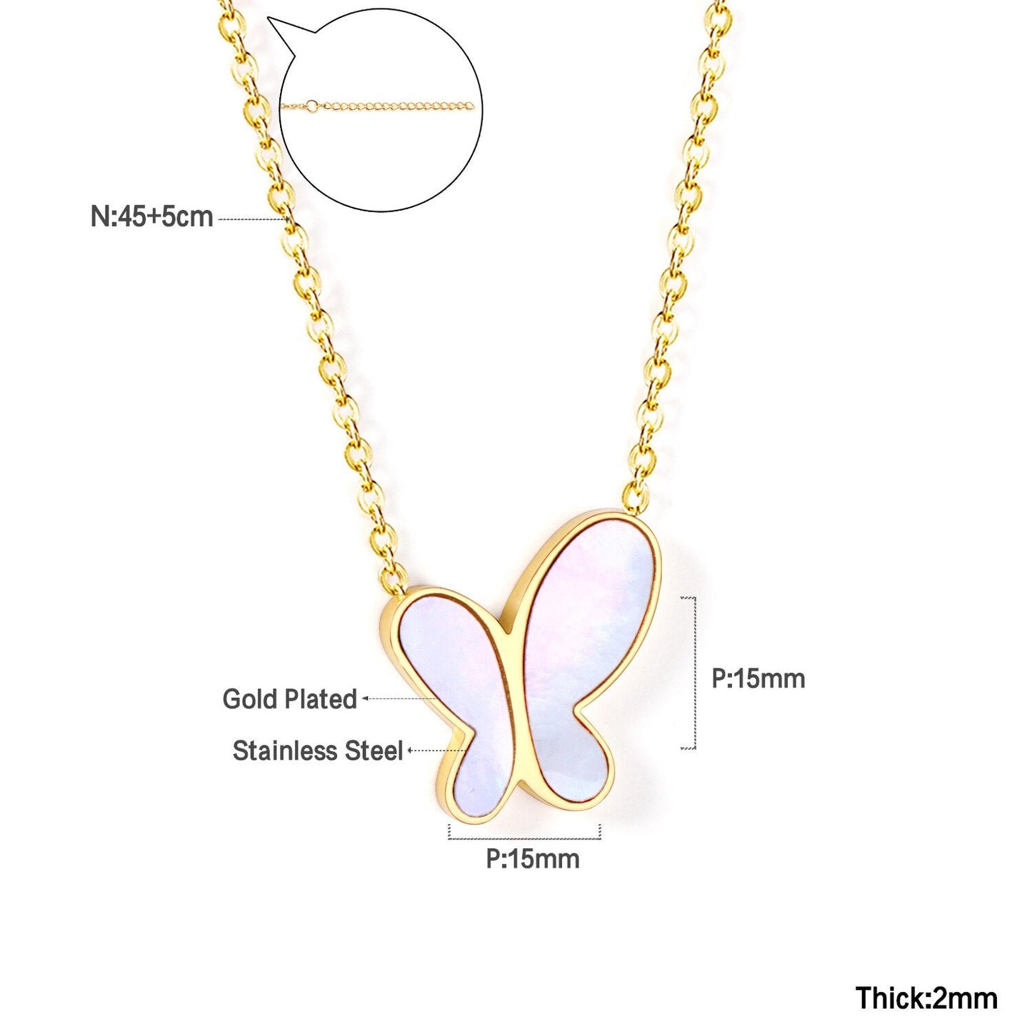 ASON Colorful Black White Shell Butterfly Chain Pendant Necklace Gold Color Stainless Steel for Women Fashion Jewelry asonjewelry