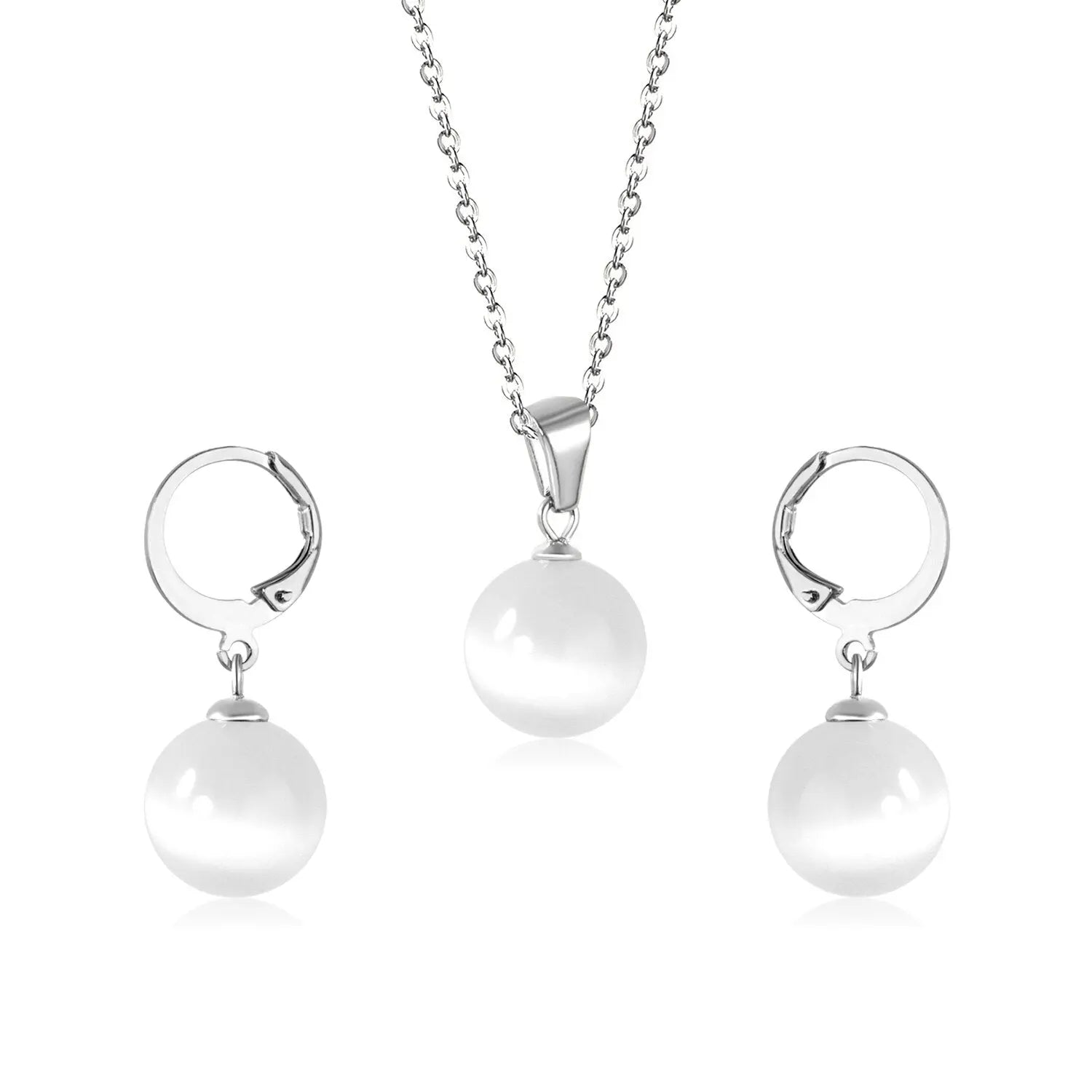 New Blue Opal Jewelry Sets Classic Style Round Shape Pendant Necklace Earrings Fashion Chains Accessoreies Collars asonjewelry