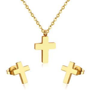 New Trendy Cross Shape Jewellery Sets Stainless Steel Silver Color For Woman Dubai Wedding Bridal Jewelry Sets