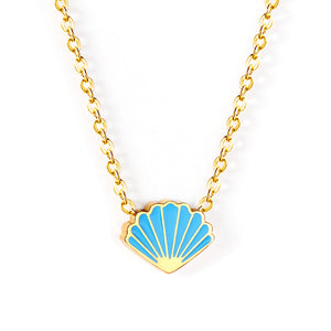 Collar con colgante de caramelo de arcoíris para mujer, joyería de acero inoxidable, colgante de moda de concha al por mayor para regalos de navidad 