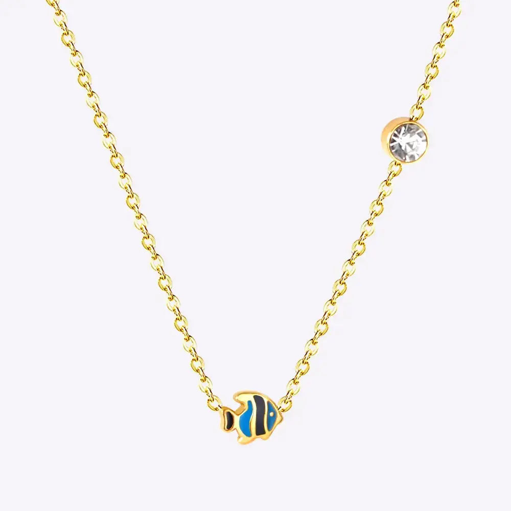 Small Yellow Blue Fish Pendant Necklace Stainless Steel Necklace For Women Fashion Animal Jewellry Necklace Choker asonjewelry